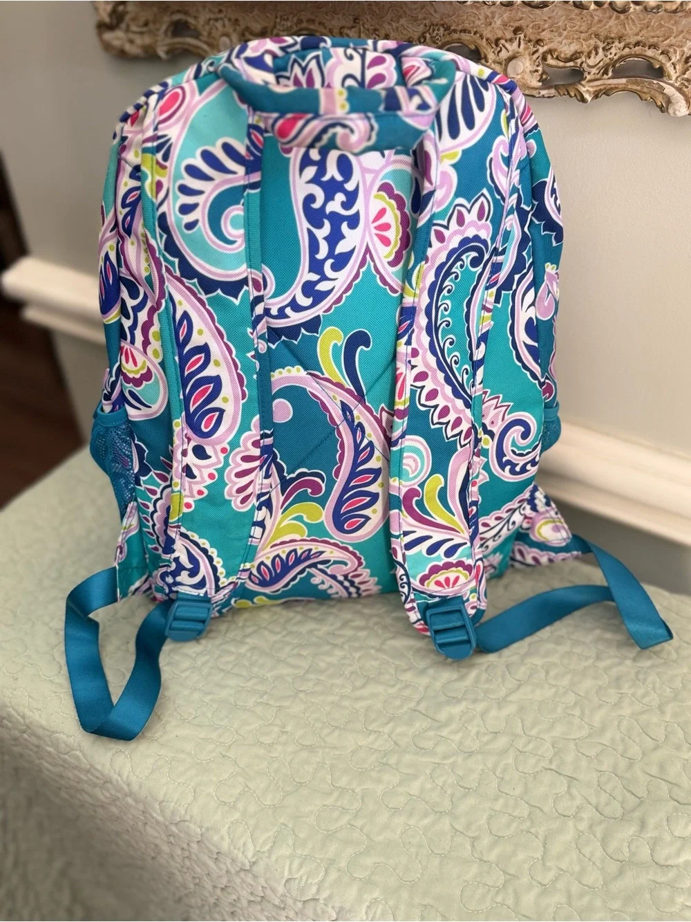 Vera Bradley Teal Paisley Print Backpack with Pink, Purple & Green Accents